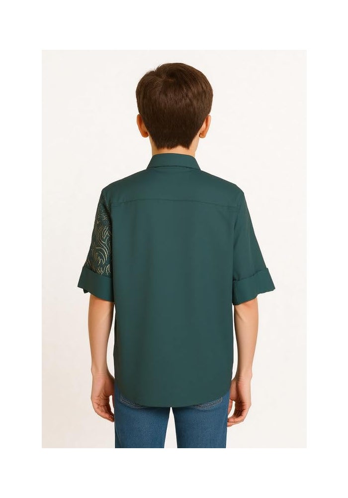 CHARCHIT Boys Regular Fit Printed Full Sleeve Shirt in Rama Green - Image 2